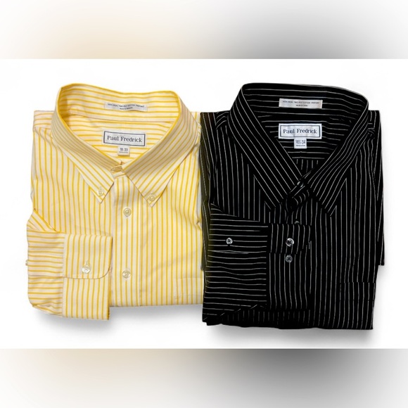 Paul Fredrick Yellow & White Striped and Black Striped Dress Shirts 👔 - Picture 1 of 3